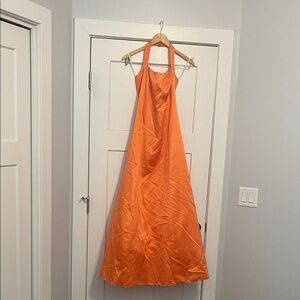 Y2K Baddie Jump Orange Satin Halter Evening Gown Prom Dress Size 5/6 5 6